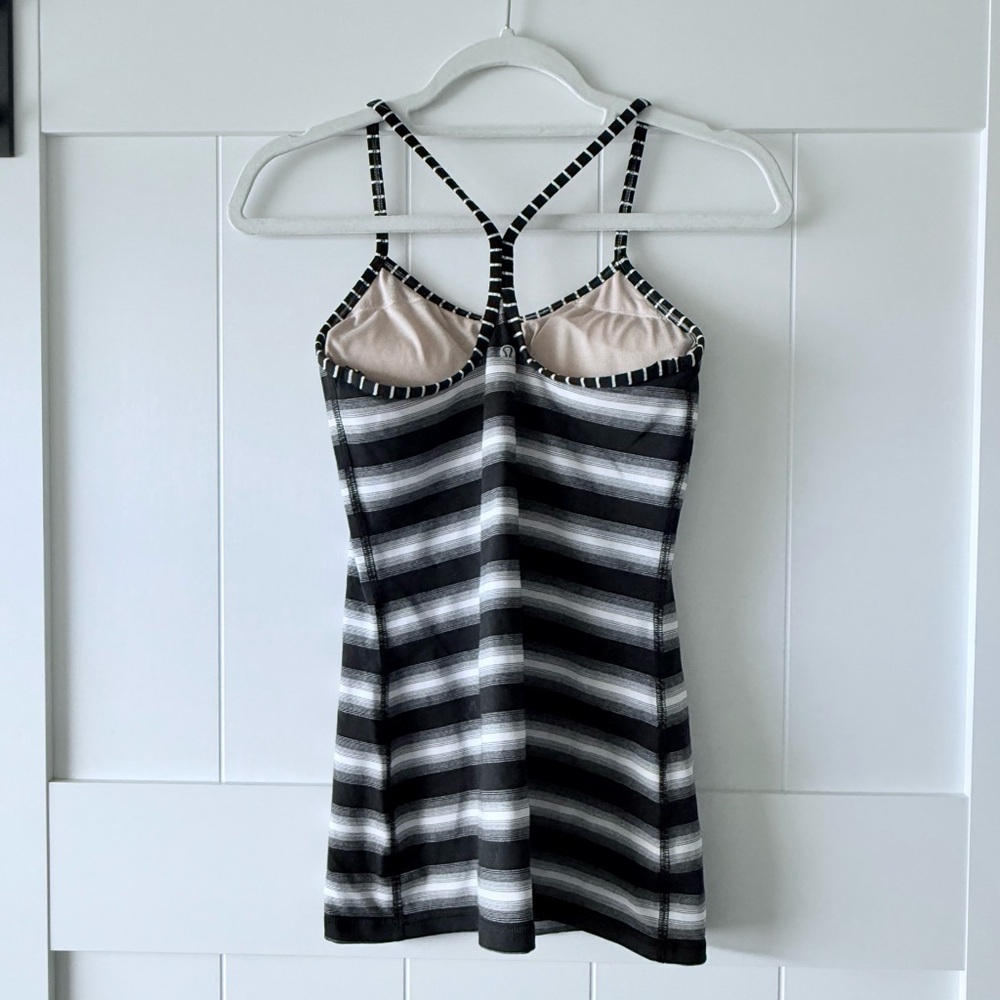 Lululemon athletica Women’s Power Y Work Out Tank Capilano Stripe Black White - Picture 14 of 15